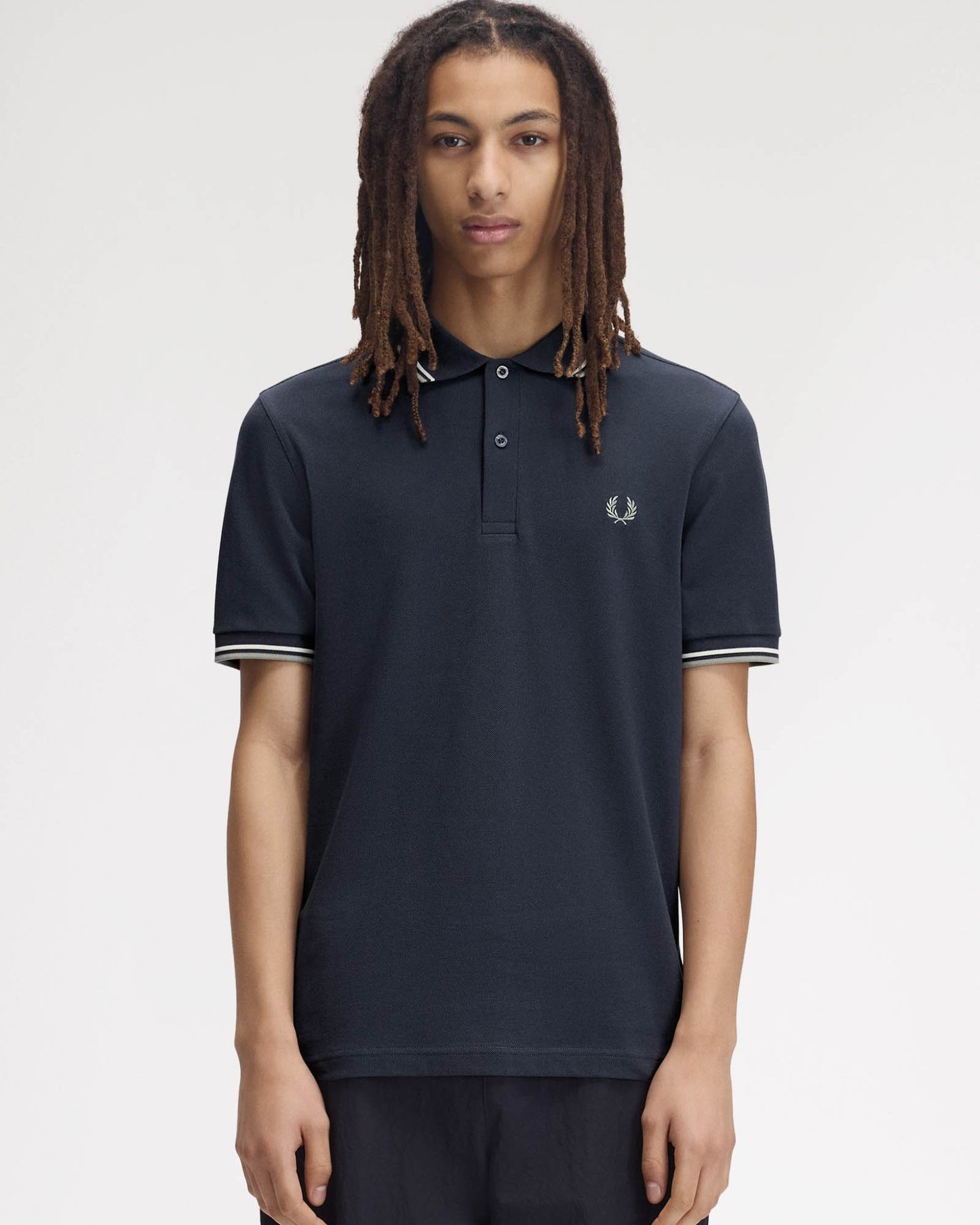 Fred Perry Mens Twin Tipped Signature Polo Shirt - Dark Airforce/Ecru/Seagrass 72C front