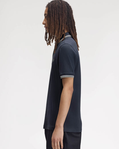 Fred Perry Mens Twin Tipped Signature Polo Shirt - Dark Airforce/Ecru/Seagrass 72C side