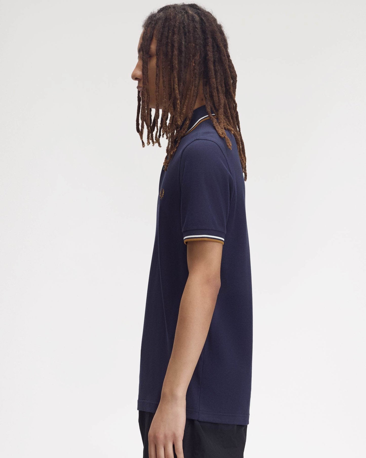 Fred Perry Mens Twin Tipped Signature Polo Shirt - Navy/Snow White/Dark Caramel 73C side