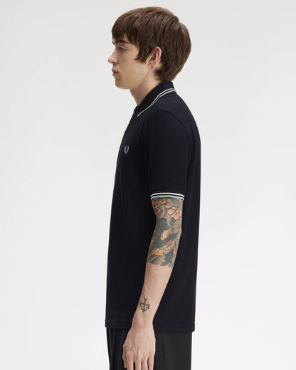 Fred Perry Mens Twin Tipped Signature Polo Shirt - Navy/Ecru/Silver Blue 74C side