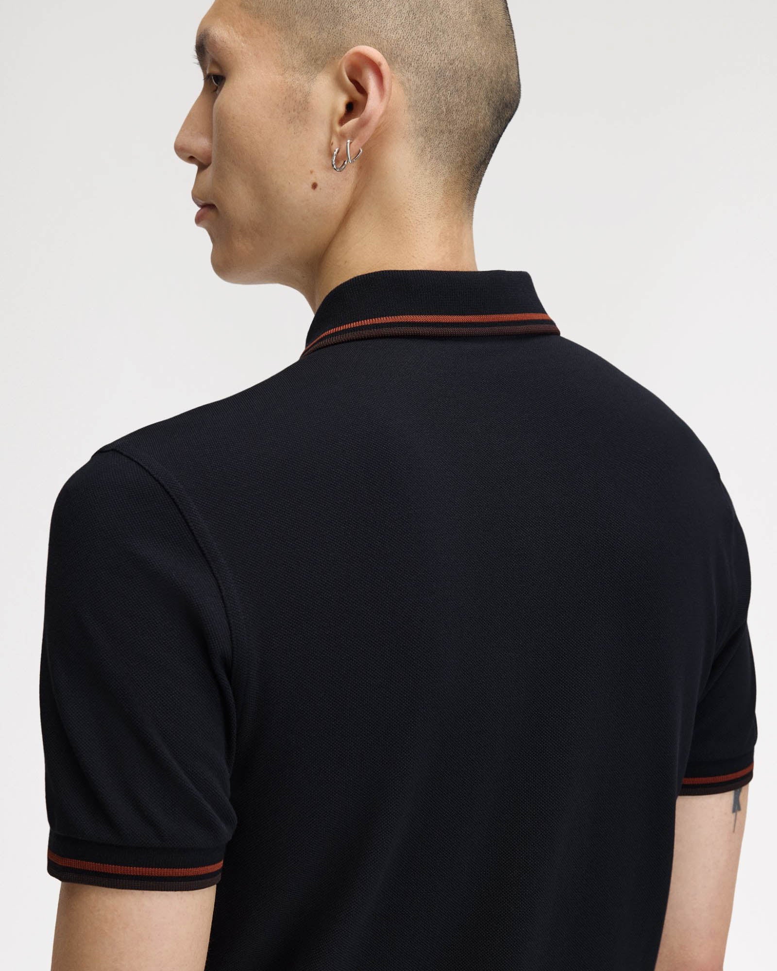 Fred Perry Mens Twin Tipped Signature Polo Shirt - Navy/Burgundy/Rich brown 75C back detail
