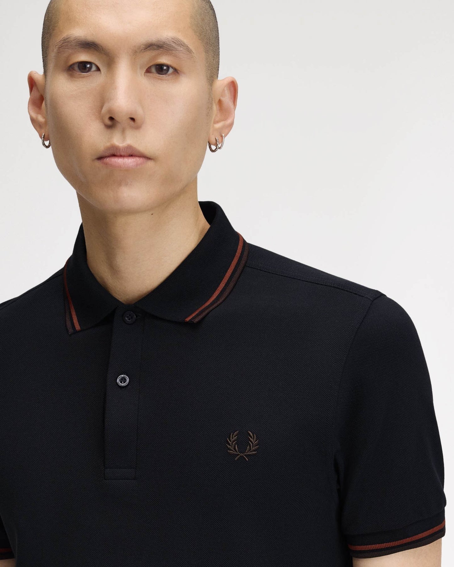 Fred Perry Mens Twin Tipped Signature Polo Shirt - Navy/Burgundy/Rich brown 75C front detail