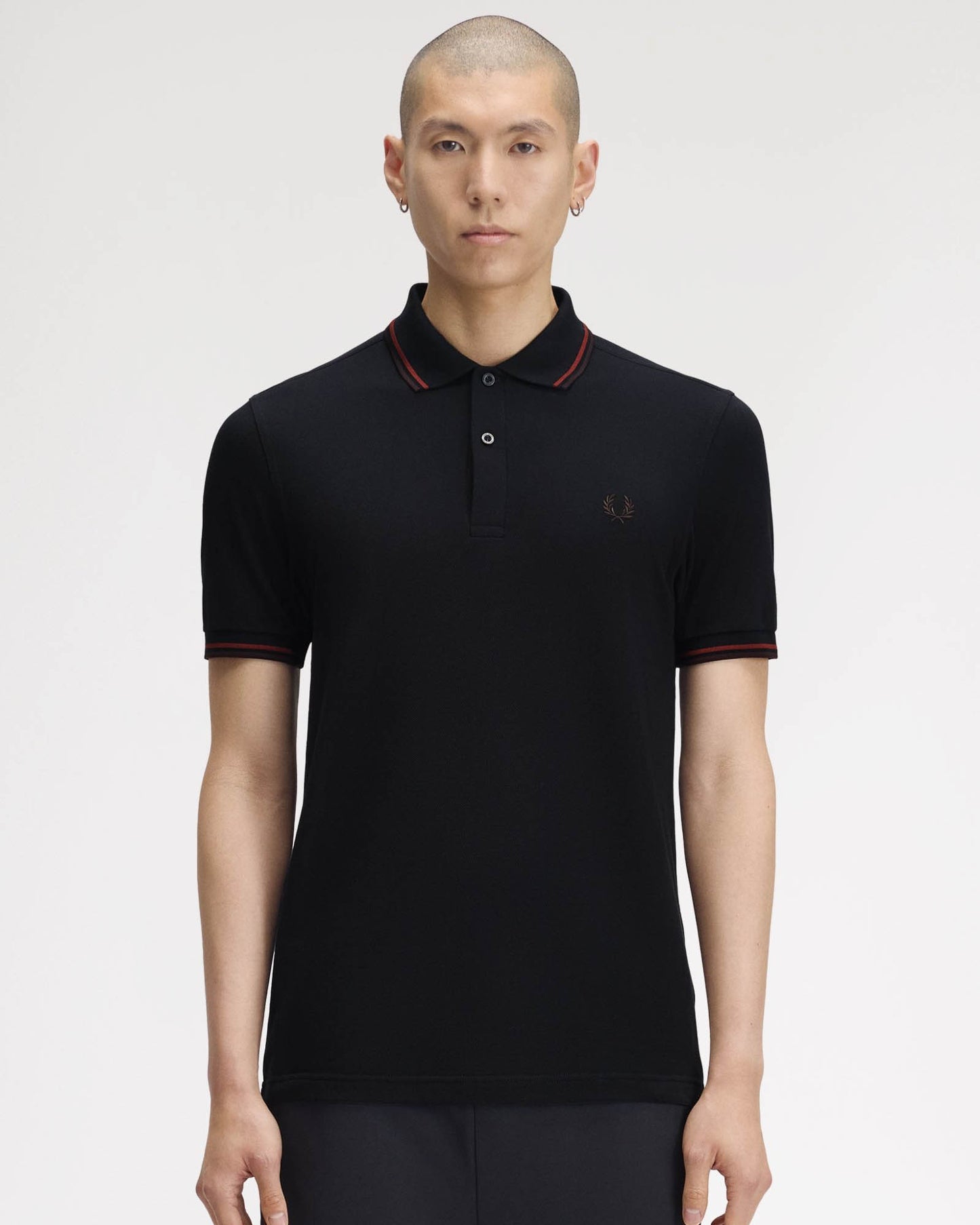 Fred Perry Mens Twin Tipped Signature Polo Shirt - Navy/Burgundy/Rich brown 75C front