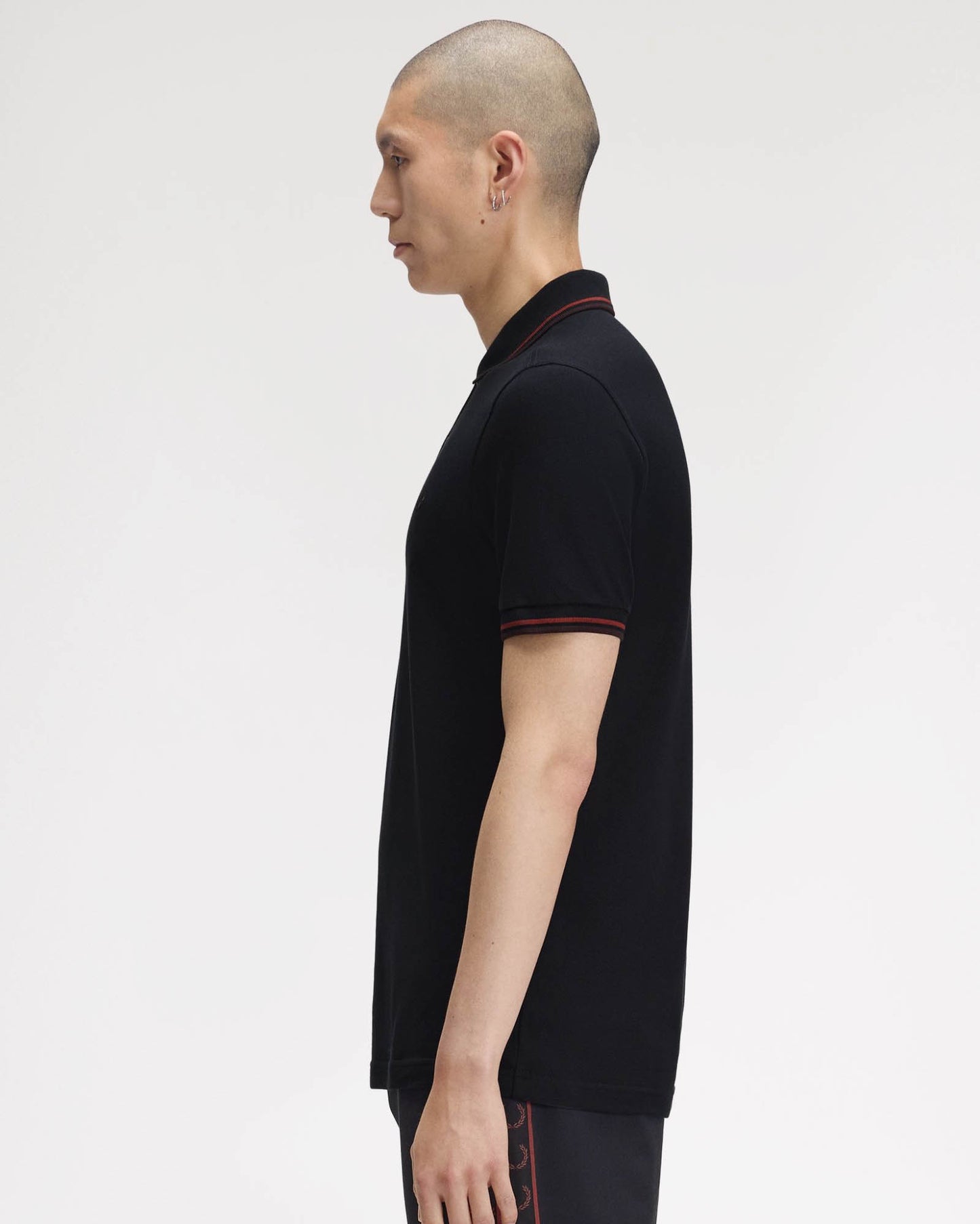 Fred Perry Mens Twin Tipped Signature Polo Shirt - Navy/Burgundy/Rich brown 75C side