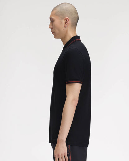 Fred Perry Mens Twin Tipped Signature Polo Shirt - Navy/Burgundy/Rich brown 75C side