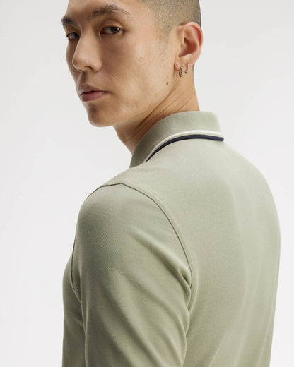 Fred Perry Mens Twin Tipped Signature Polo Shirt - Seagrass/Ecru/Dark Airforce 76C back detail
