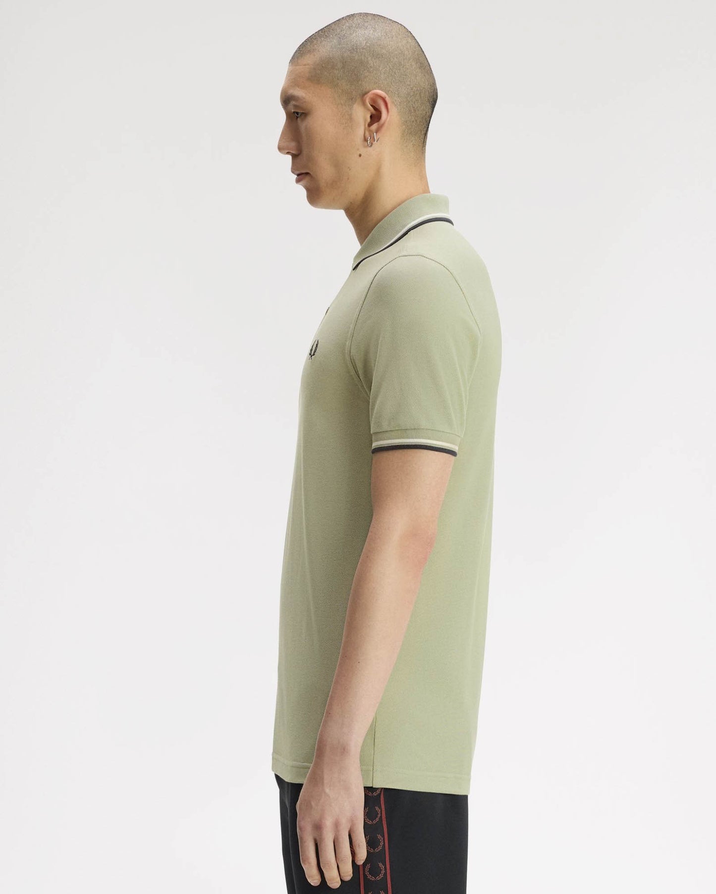 Fred Perry Mens Twin Tipped Signature Polo Shirt - Seagrass/Ecru/Dark Airforce 76C side