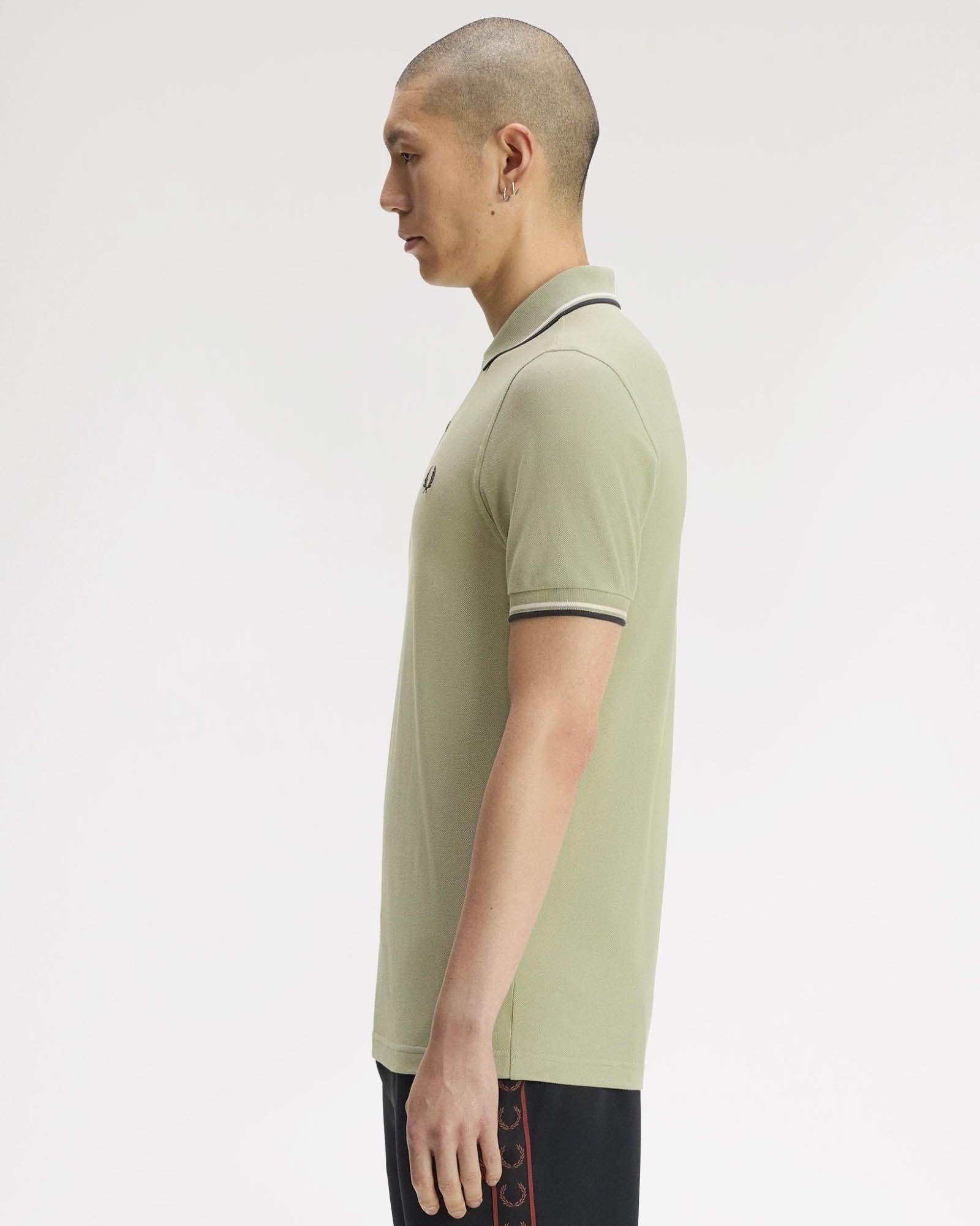 Fred Perry Mens Twin Tipped Signature Polo Shirt - Seagrass/Ecru/Dark Airforce 76C side