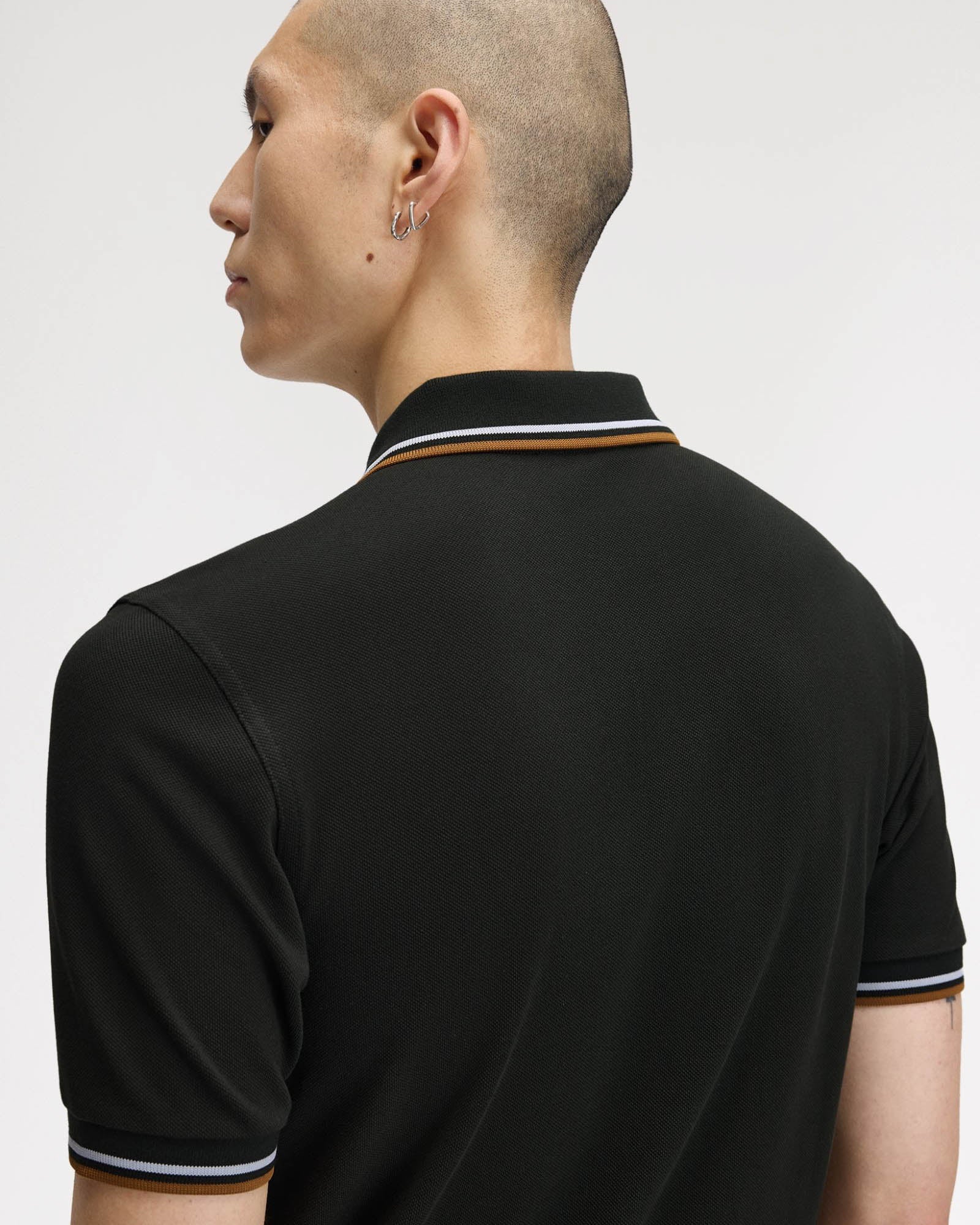 Fred Perry Mens Twin Tipped Signature Polo Shirt - Night Green/Dusk Blue/Dark Caramel 78C back detail