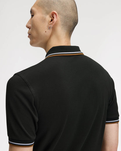 Fred Perry Mens Twin Tipped Signature Polo Shirt - Night Green/Dusk Blue/Dark Caramel 78C back detail