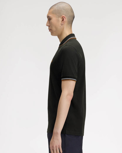 Fred Perry Mens Twin Tipped Signature Polo Shirt - Night Green/Dusk Blue/Dark Caramel 78C side