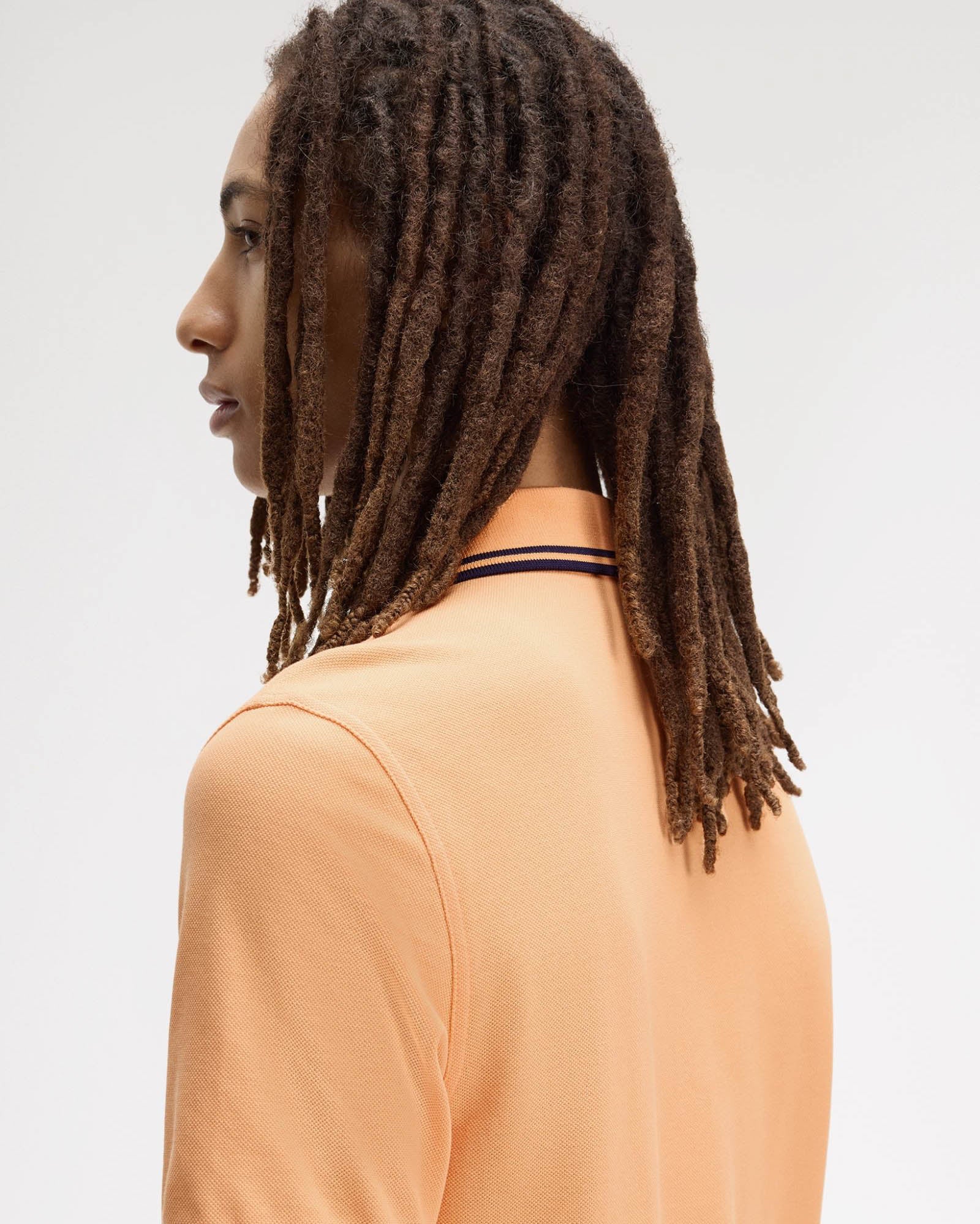 Fred Perry Mens Twin Tipped Signature Polo Shirt - Peach/French Navy/French Navy 82B | CHO | Designer Mens Short Sleeve Polo Shirts