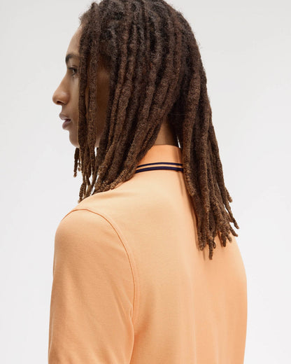 Fred Perry Mens Twin Tipped Signature Polo Shirt - Peach/French Navy/French Navy 82B | CHO | Designer Mens Short Sleeve Polo Shirts