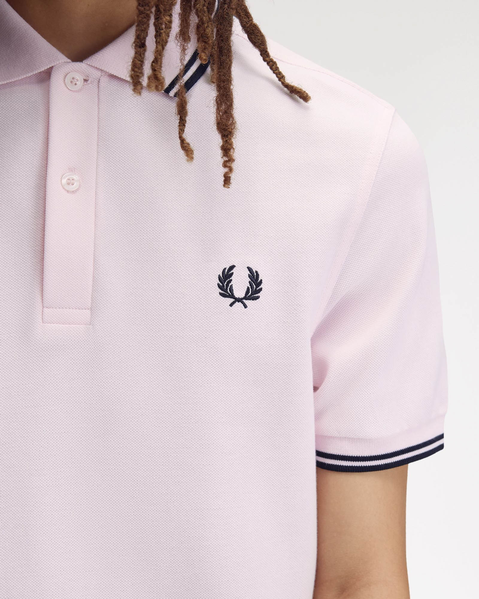 Fred Perry Mens Twin Tipped Signature Polo Shirt - Iced Pink/Navy/Navy 82C detail