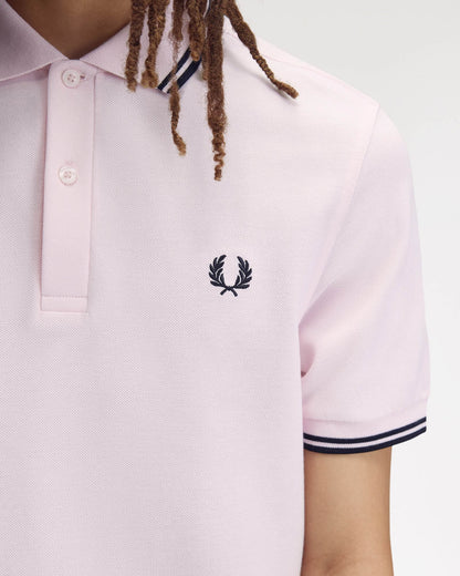 Fred Perry Mens Twin Tipped Signature Polo Shirt - Iced Pink/Navy/Navy 82C detail