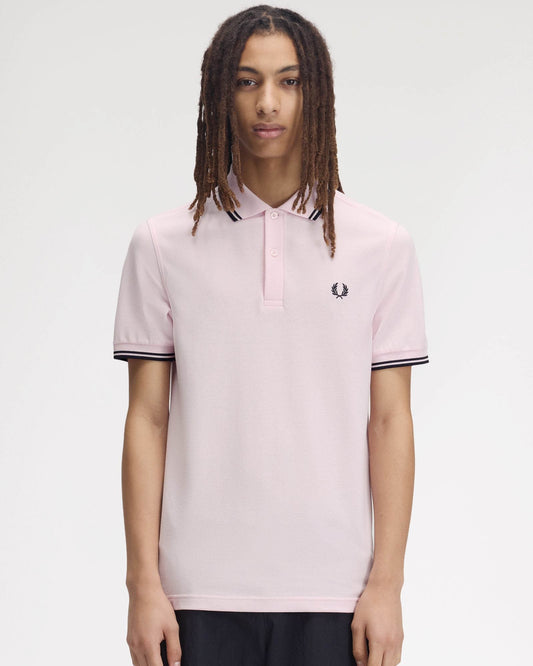 Fred Perry Mens Twin Tipped Signature Polo Shirt - Iced Pink/Navy/Navy 82C front