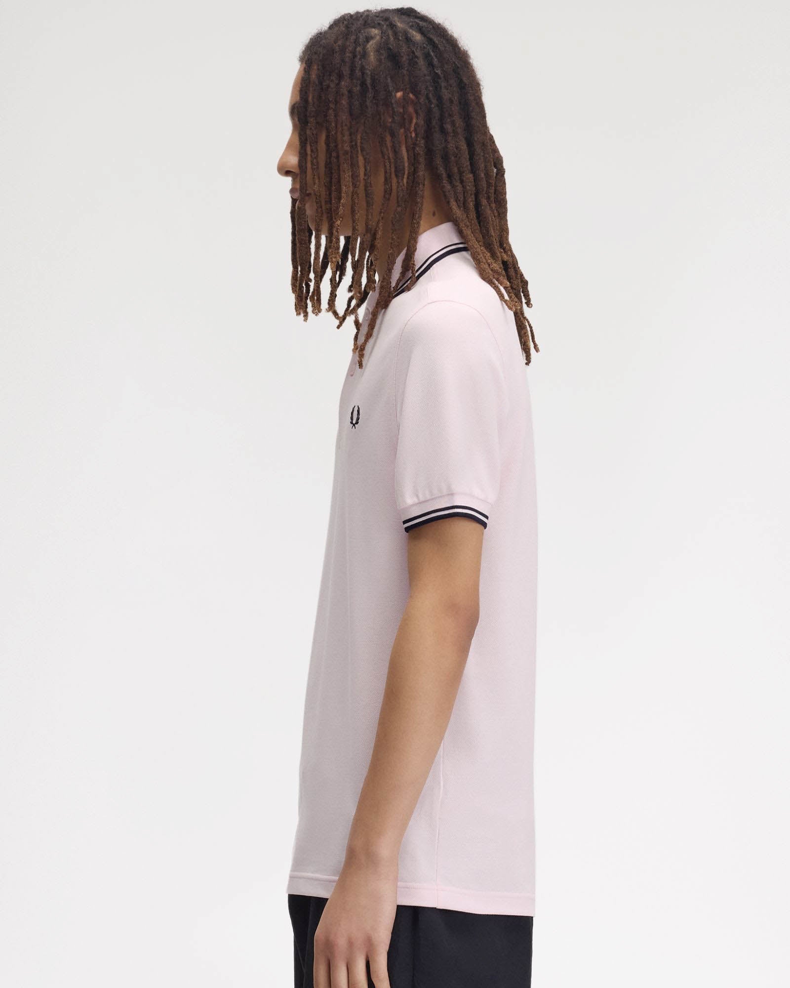 Fred Perry Mens Twin Tipped Signature Polo Shirt - Iced Pink/Navy/Navy 82C side