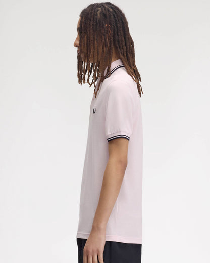 Fred Perry Mens Twin Tipped Signature Polo Shirt - Iced Pink/Navy/Navy 82C side