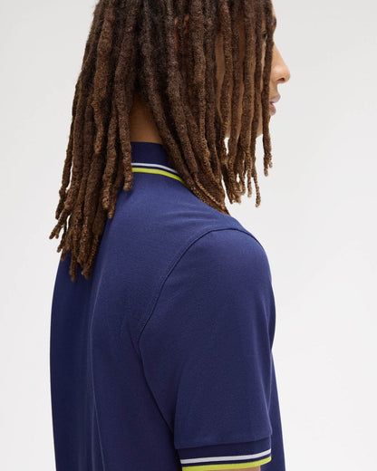 Fred Perry Mens Twin Tipped Signature Polo Shirt - French Navy/Dusky Blue/Citron 83B | CHO | Designer Mens Short Sleeve Polo Shirts