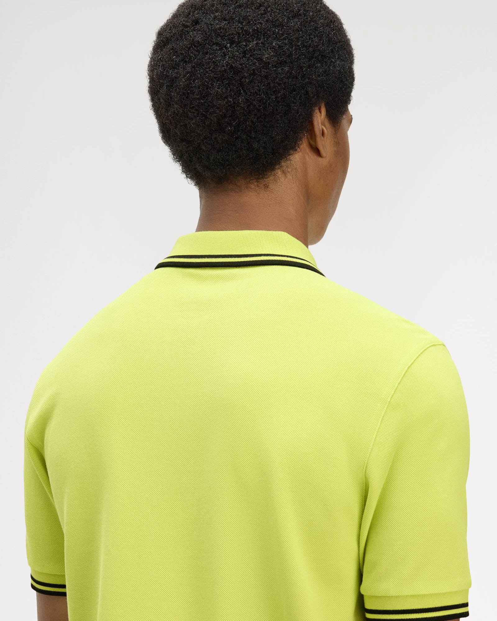 Fred Perry Mens Twin Tipped Signature Polo Shirt - Citron/Black/Black 84B | CHO | Designer Mens Short Sleeve Polo Shirts