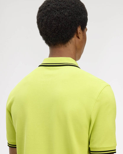 Fred Perry Mens Twin Tipped Signature Polo Shirt - Citron/Black/Black 84B | CHO | Designer Mens Short Sleeve Polo Shirts