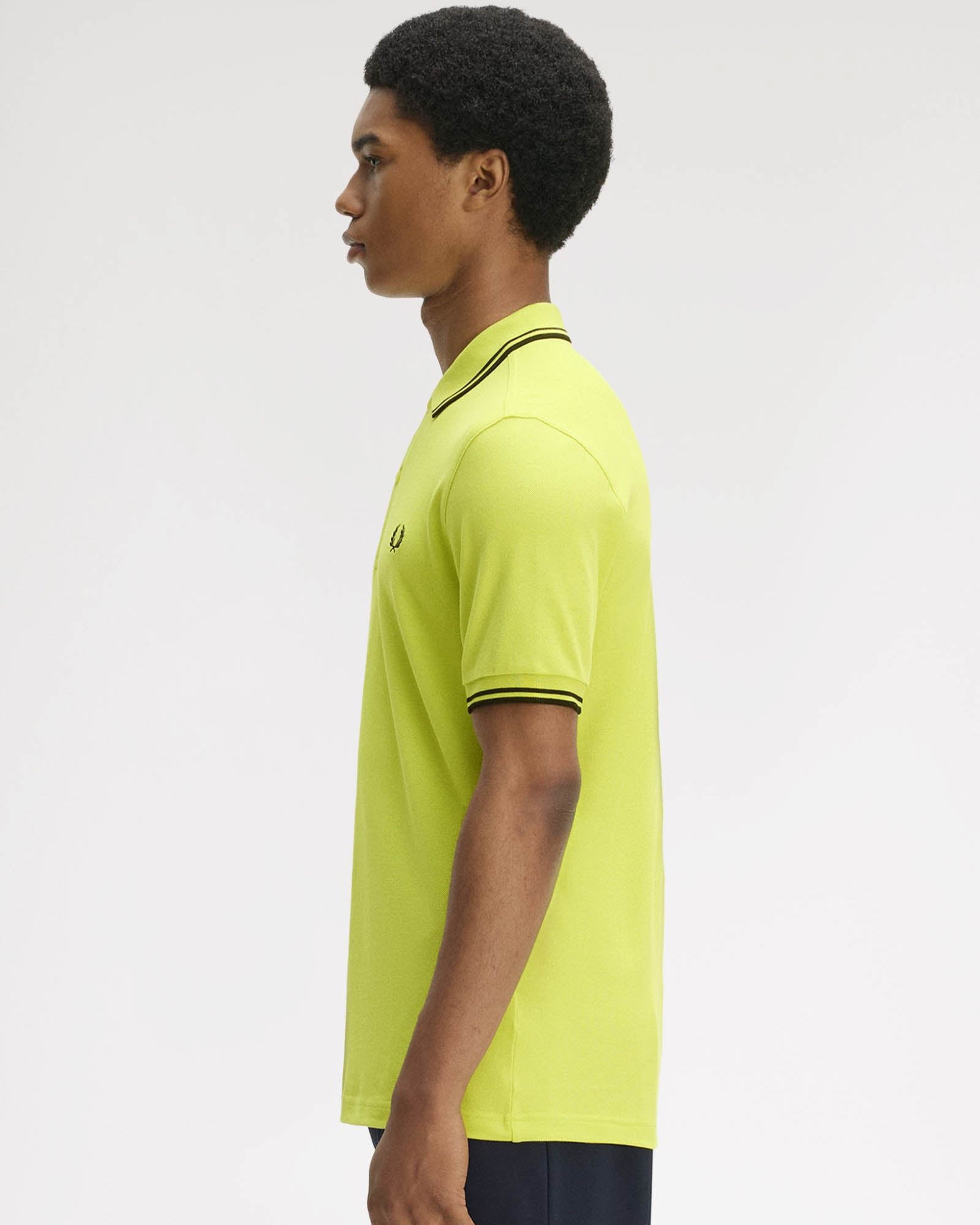 Fred Perry Mens Twin Tipped Signature Polo Shirt - Citron/Black/Black 84B | CHO | Designer Mens Short Sleeve Polo Shirts