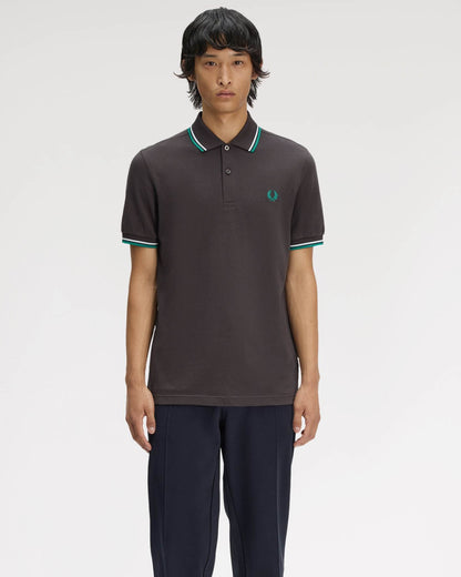 Fred Perry Mens Twin Tipped Signature Polo Shirt - Anchor Grey/Light Ice/Sport Green 85B | CHO | Designer Mens Short Sleeve Polo Shirts