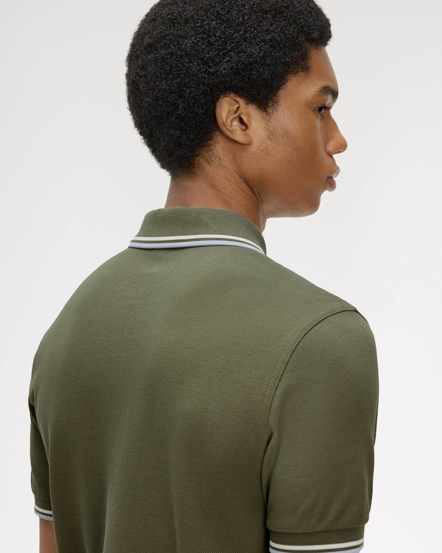 Fred Perry Mens Twin Tipped Signature Polo Shirt - Laurel Wreath Green/Ecru/Dusky Blue 87B | CHO | Designer Mens Short Sleeve Polo Shirts