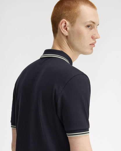 Fred Perry Mens Twin Tipped Signature Polo Shirt - Navy/Seagrass T73 | CHO | Designer Mens Short Sleeve Polo Shirts
