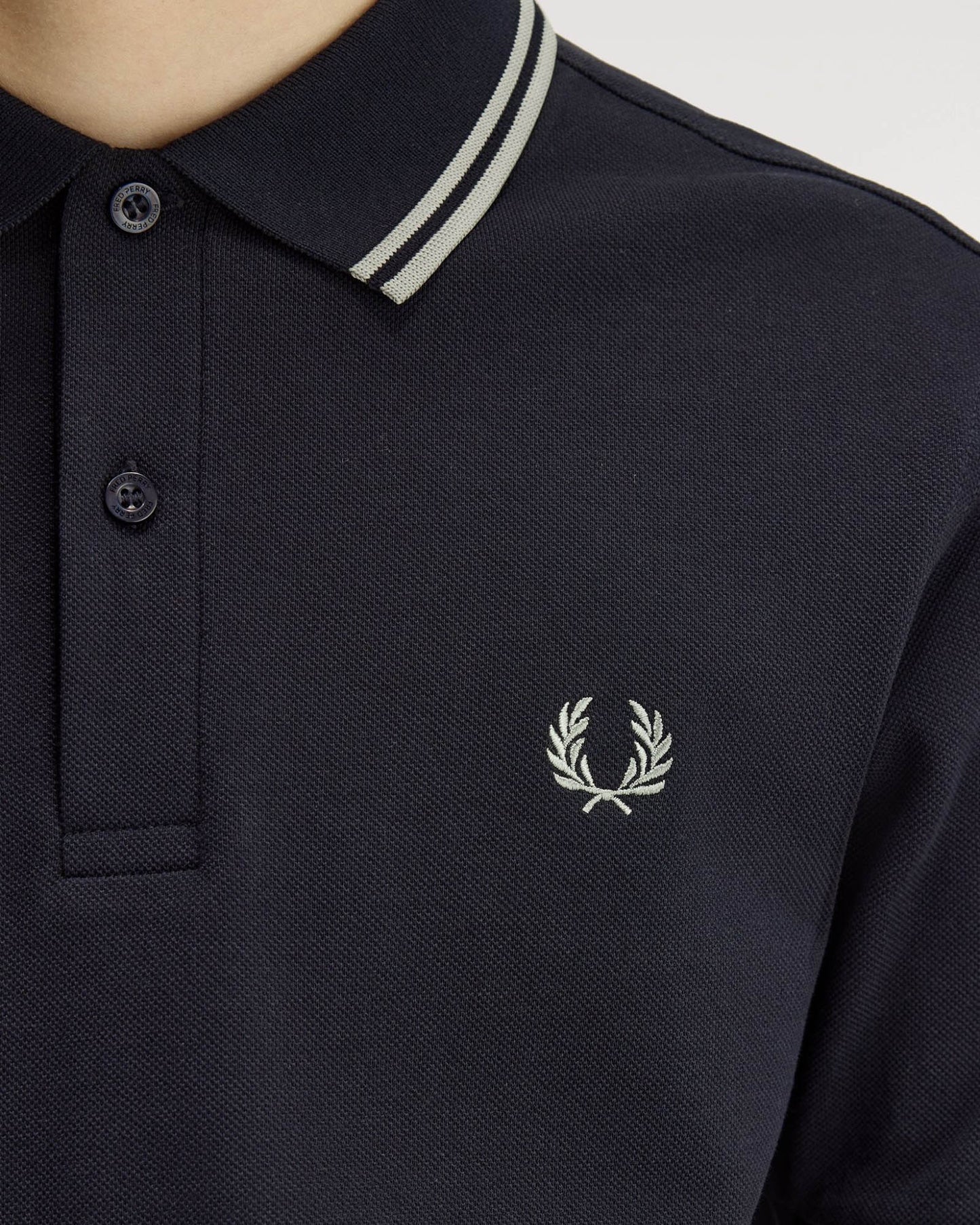 Fred Perry Mens Twin Tipped Signature Polo Shirt - Navy/Seagrass T73 | CHO | Designer Mens Short Sleeve Polo Shirts