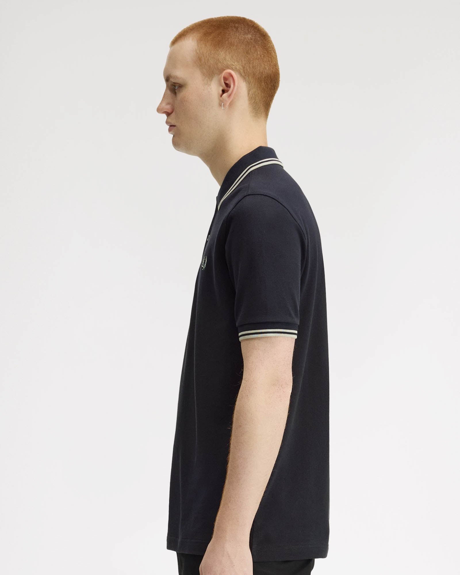 Fred Perry Mens Twin Tipped Signature Polo Shirt - Navy/Seagrass T73 | CHO | Designer Mens Short Sleeve Polo Shirts