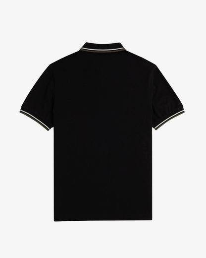 Fred Perry Mens Twin Tipped Signature Polo Shirt - Black/Ecru/Laurel Wreath Green W54