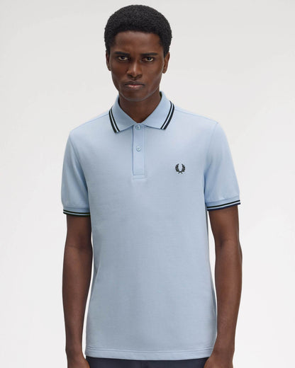 Fred Perry Mens Twin Tipped Signature Polo Shirt - Light Smoke/Navy/Navy Y69