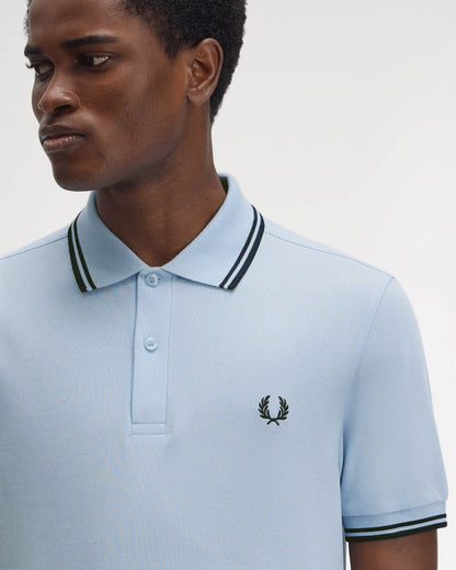 Fred Perry Mens Twin Tipped Signature Polo Shirt - Light Smoke/Navy/Navy Y69