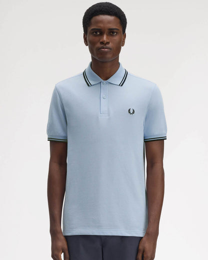 Fred Perry Mens Twin Tipped Signature Polo Shirt - Light Smoke/Navy/Navy Y69