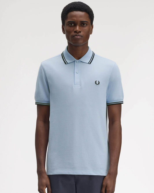 Fred Perry Mens Twin Tipped Signature Polo Shirt - Light Smoke/Navy/Navy Y69