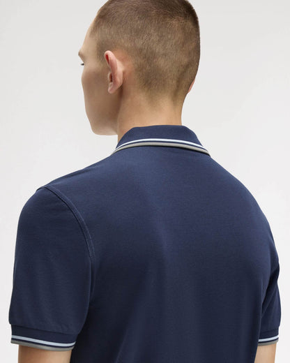 Fred Perry Mens Twin Tipped Signature Polo Shirt - Dark Airforce/Light Ice/Bayleaf Z47