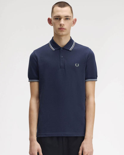 Fred Perry Mens Twin Tipped Signature Polo Shirt - Dark Airforce/Light Ice/Bayleaf Z47