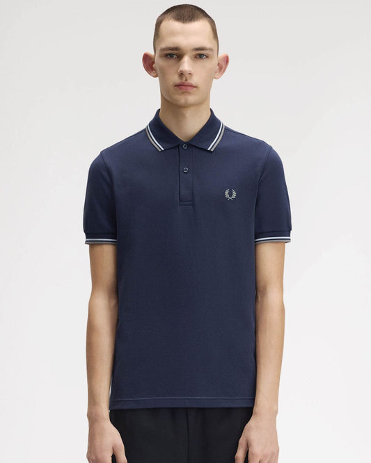 Fred Perry Mens Twin Tipped Signature Polo Shirt - Dark Airforce/Light Ice/Bayleaf Z47
