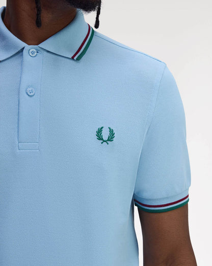 Fred Perry Mens Twin Tipped Signature Polo Shirt - Track Blue/Burnt Red/ Sport Green Z55