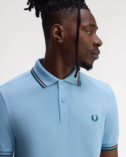 Fred Perry Mens Twin Tipped Signature Polo Shirt - Track Blue/Burnt Red/ Sport Green Z55