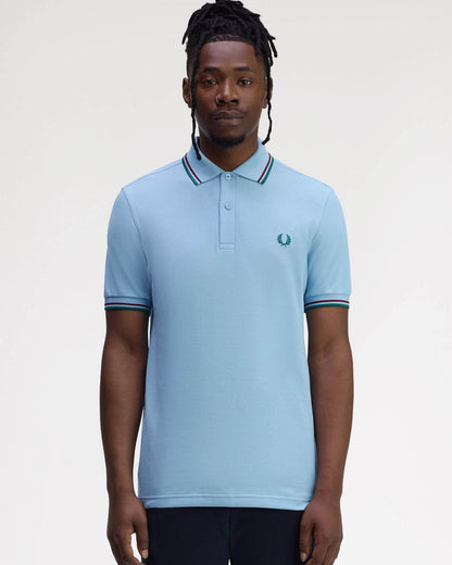 Fred Perry Mens Twin Tipped Signature Polo Shirt - Track Blue/Burnt Red/ Sport Green Z55