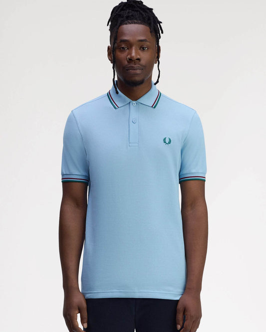 Fred Perry Mens Twin Tipped Signature Polo Shirt - Track Blue/Burnt Red/ Sport Green Z55