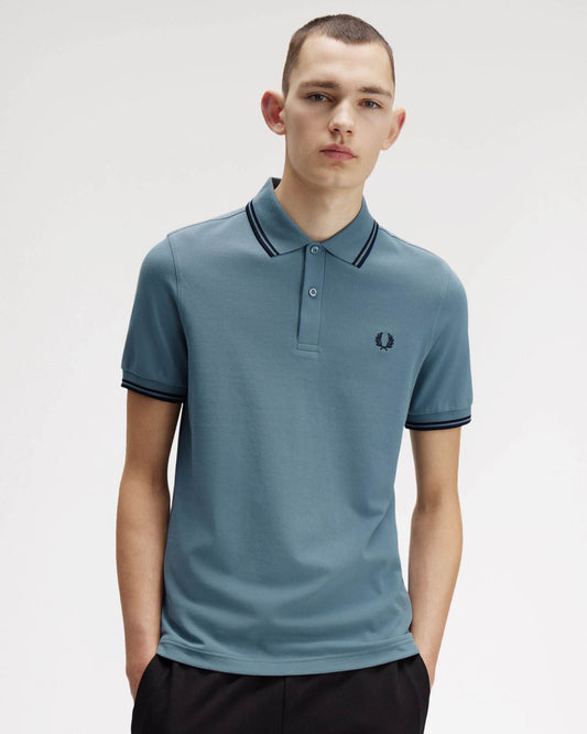 Fred Perry Mens Twin Tipped Signature Polo Shirt - Stockport Blue/Navy/Navy Z56