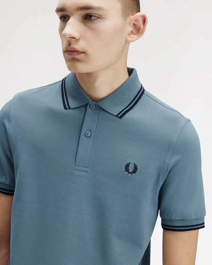 Fred Perry Mens Twin Tipped Signature Polo Shirt - Stockport Blue/Navy/Navy Z56