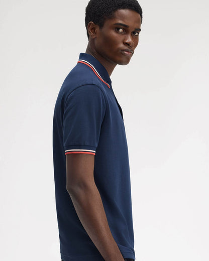 Fred Perry Mens Twin Tipped Signature Polo Shirt - Tennis Blue/Silky Peach/Flamingo Tan Z57