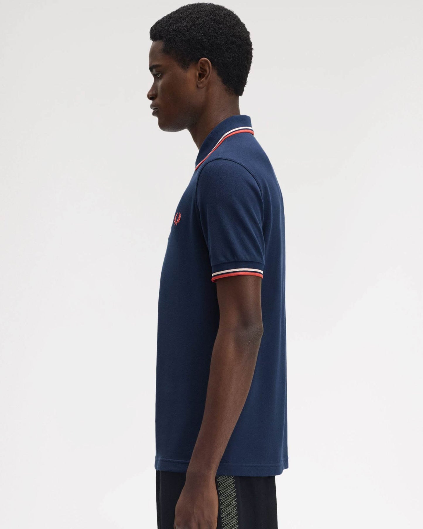 Fred Perry Mens Twin Tipped Signature Polo Shirt - Tennis Blue/Silky Peach/Flamingo Tan Z57