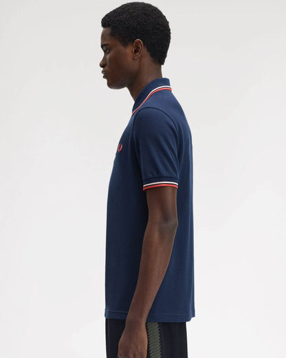 Fred Perry Mens Twin Tipped Signature Polo Shirt - Tennis Blue/Silky Peach/Flamingo Tan Z57