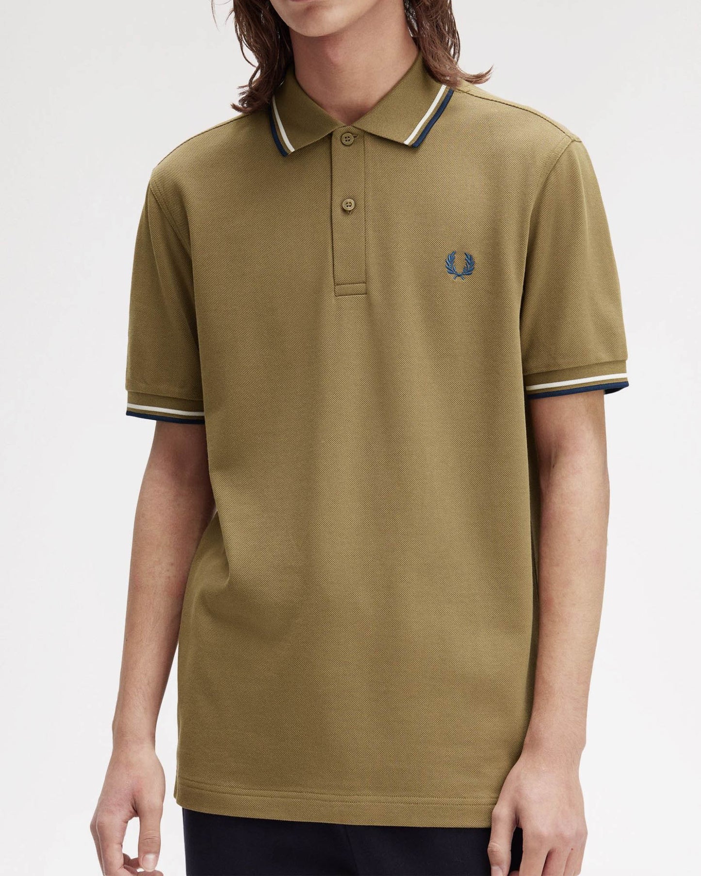 Fred Perry Mens Twin Tipped Signature Polo Shirt - Shaded Stone/Ecru/Dark Petrol Z60