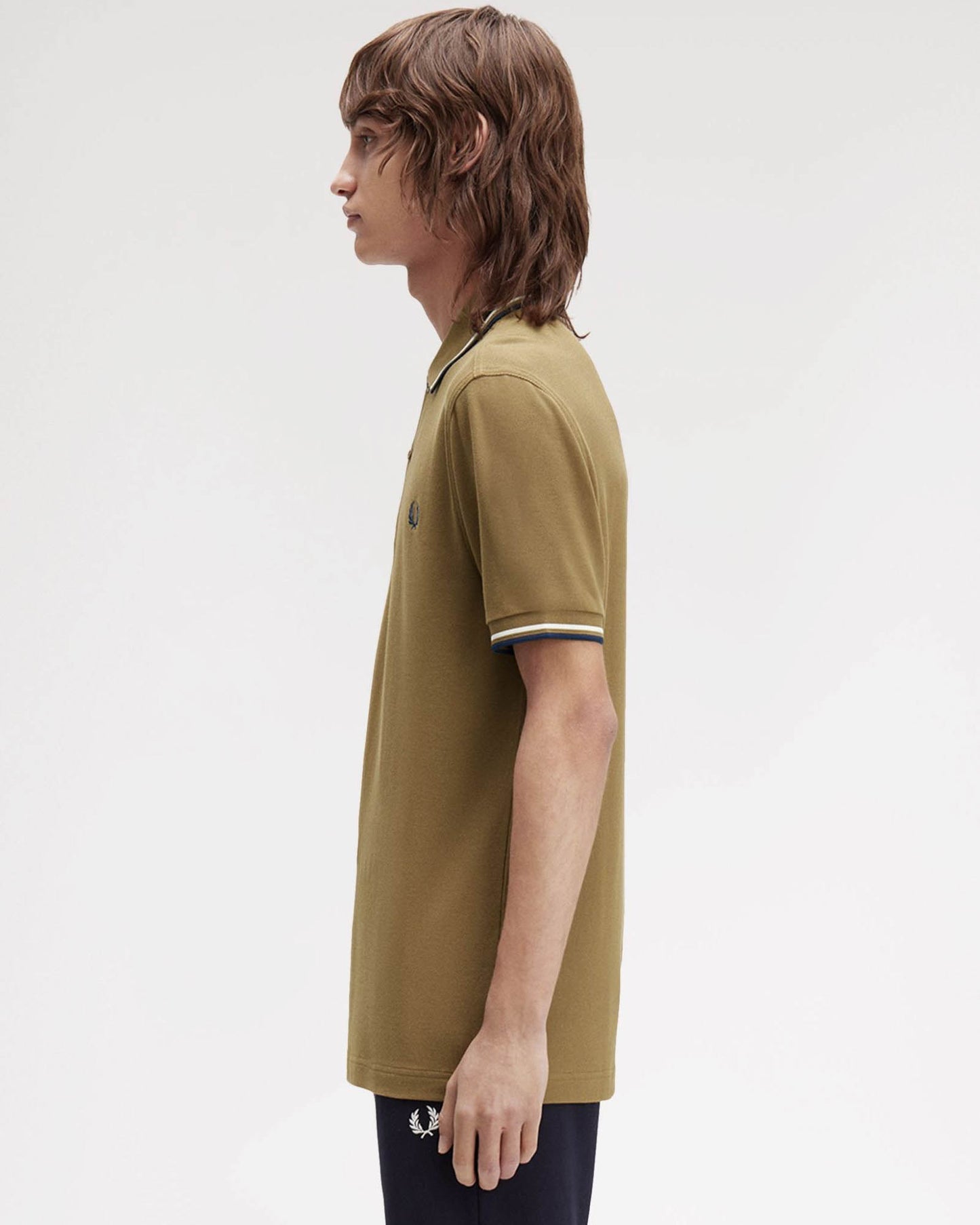 Fred Perry Mens Twin Tipped Signature Polo Shirt - Shaded Stone/Ecru/Dark Petrol Z60